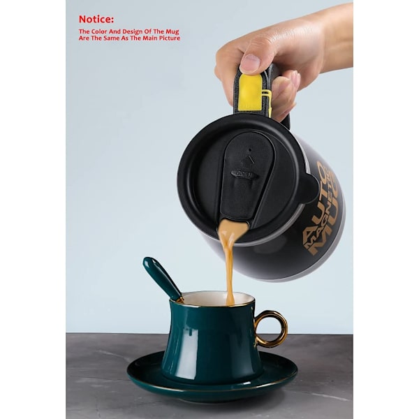 Självständig omrörningsbar mugg - Magnetisk elektrisk automatisk blandningsmugg i rostfritt stål för kontor/kök/resor - 400 ml/13,5 oz, svart