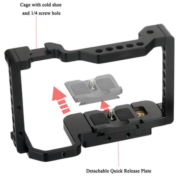 Bærbart kamerabur i aluminiumslegering for Sony A6400 A6500 kamerastøtte blitsmikrofonmonitor
