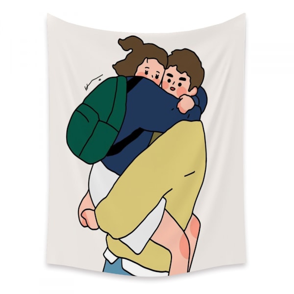 Wekity Girl Couple Liten Frisk Gobeläng Estetisk Konst Hembakgrund Tyg Dekoration Present (LY025, 71 X 91 tum)