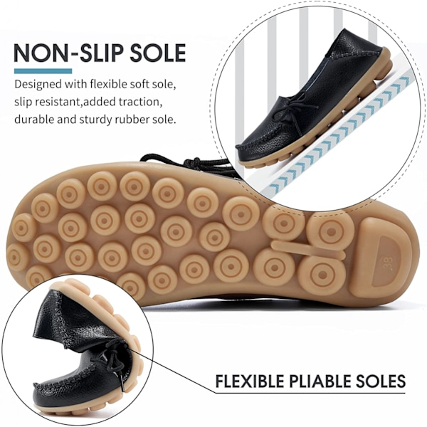 Damloafers - Casuala slip-on loafers i läder för kvinnor - Bekväma körsko för utomhuspromenader - Svarta (storlek 41)