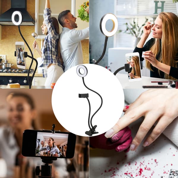 Live Streaming LED-ringlampe Dobbelt farvetemperatur USB-fyldlysstander med klips