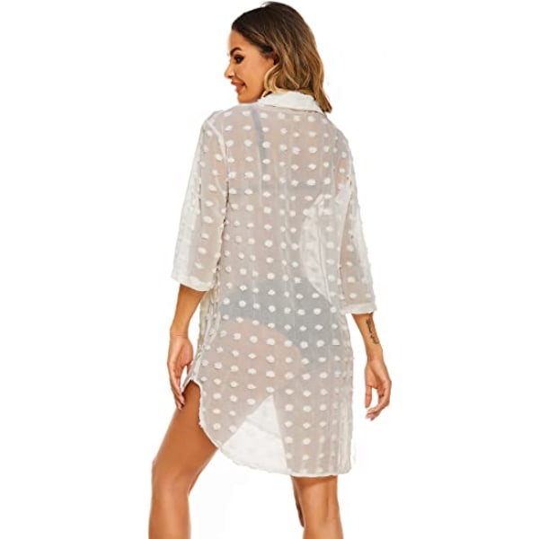 Kvinde badedragt strand cover ups skjorte bikini badetøj badetøj strand coverups kjole,  B-hvid-slank, XL