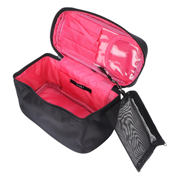 Makeup taske multifunktionel pink indeni sort udenpå stor kapacitet bærbar mode bærbar nylon makeup vask opbevaringspose