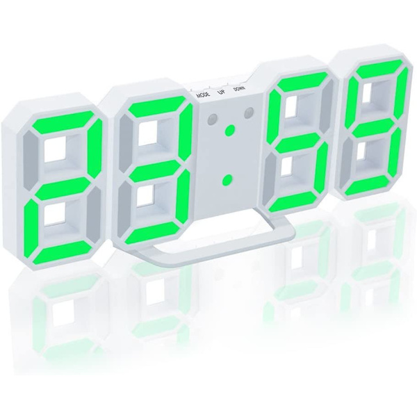 Elektronisk LED digital väckarklocka [Uppgraderad version], klockan kan justera LED-ljusstyrkan automatiskt på natten (vit/grön)