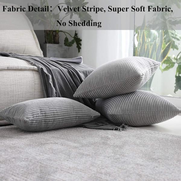 Putetrekk 18 x 18 Sett med 2 Stripete Fløyel Kordfløyel Grå Sofa Putetrekk Dekorative Puter til Sofa Stol Seng, Lysegrå, 45x45cm