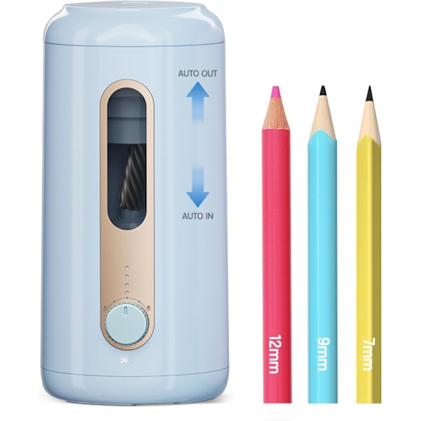 Elektrisk pennvässare, helautomatisk pennvässare, automatisk in & ut, uppladdningsbar handsfree-pennvässare för 6,9-12 mm, H blue