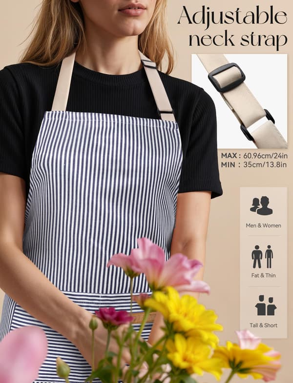 2-pack justerbart matlagningsförkläde med 2 fickor, mjukt förkläde i polyesterbomull som andas för kvinnor och män blue、black