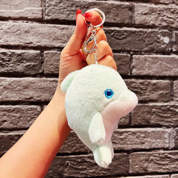 Söt liten docka, parväska hänge, plyschleksak docka nyckelring, docka hänge Plush Simple Dolphin - Cyan