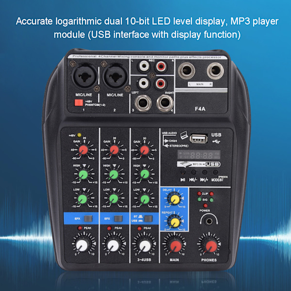 Musikinstrument Mixer 4-kanals med MP3 til Bluetooth til Perform