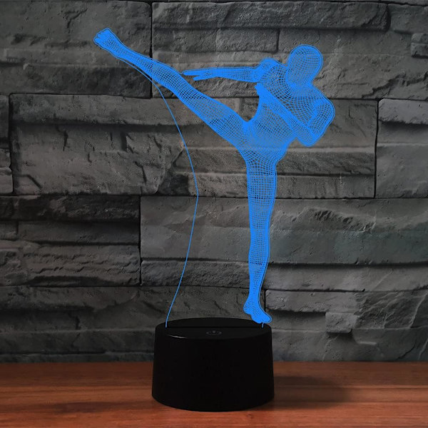 WJ 3D Taekwondo Kaukosäätimellä Varustettu 16-Väriinen Yövalo Illuusio Akryyli LED-Pöytä- ja Yöpöytälamppu Lasten Makuuhuoneen Työpöydän Koristeeksi Syntymäpäivälahjaksi Lapsille