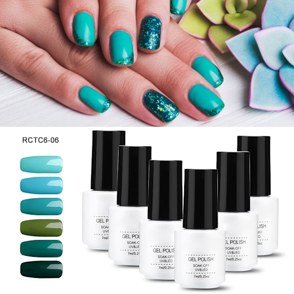 6 st 7 ml Nagellack Glitter Glans Avtagbar Långvarig UV LED Gellack Manikyr (RCTC6-06)
