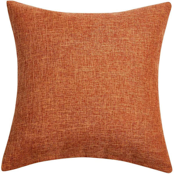 Set med 2 höst-orange kuddfodral i rustikt linne, dekorativa fyrkantiga prydnadskuddfodral 18x18 tum för soffa soffdekoration