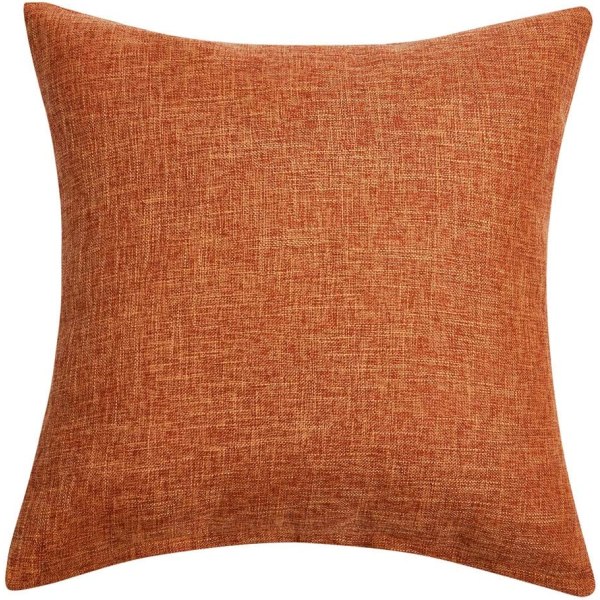 Set med 2 høstlige oransje putetrekk i rustikt lin, dekorative firkantede pynteputer 18x18 tommer for sofa- og sofadekorasjon