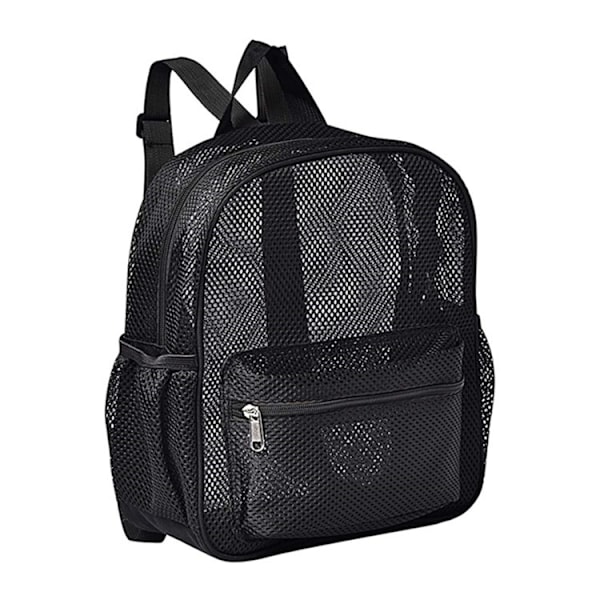 Mini mesh-ryggsekk, gjennomsiktig mesh-ryggsekk for pendling, svømming, reiser, strand, utendørs sport svart