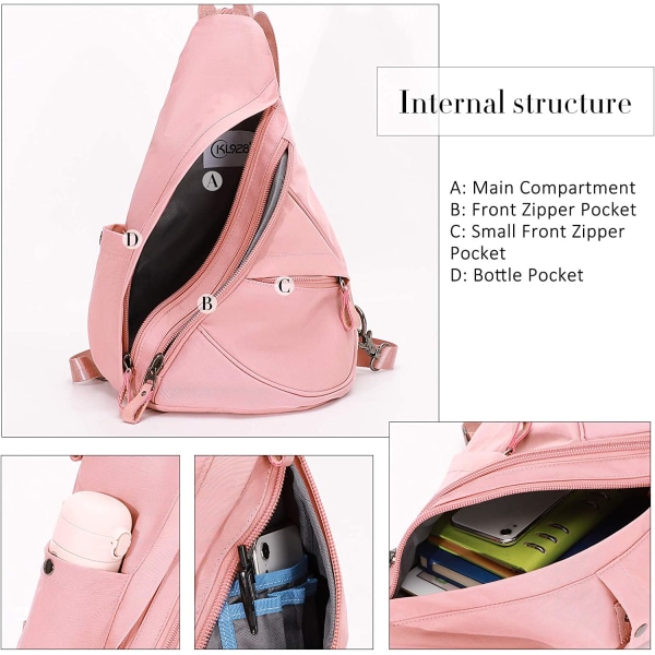 Nylon slynge taske - lille crossbody rygsæk skulder casual dagstøj multifunktionel rygsæk, meget lille og udsøgt (pink)