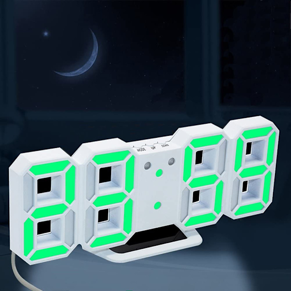 Elektronisk LED digital väckarklocka [Uppgraderad version], klockan kan justera LED-ljusstyrkan automatiskt på natten (vit/grön)