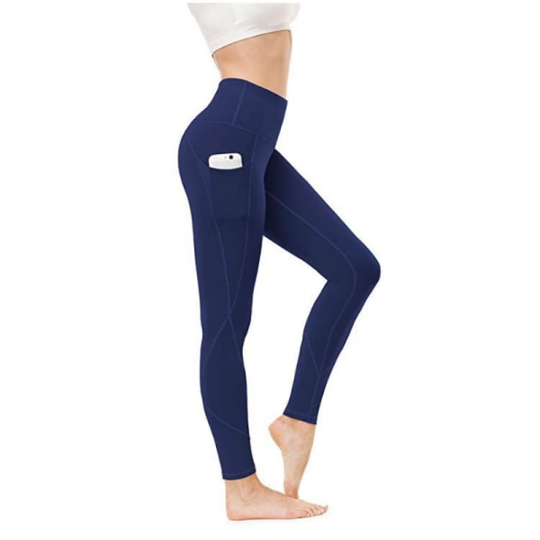 yogabyxor med fickor för kvinnor Hög midja europeiska och amerikanska utomhuslöpsport fitness för kvinnor leggings för kvinnor XL（Navy）