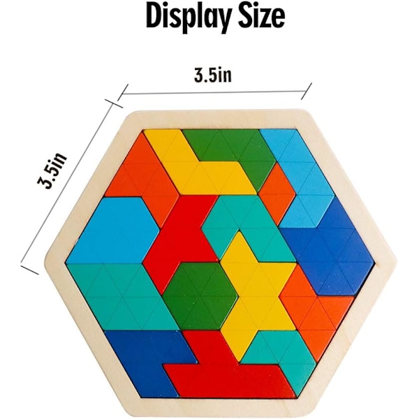 Skrtuan Trä Hexagon Pussel för Barn Vuxna Hjärnteaser Block Pusselspel Leksak Form Mönster Block Tangram Geometri Logik IQ ST