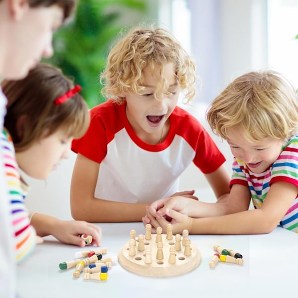 Träminnes Schackmatchspel: Familjespel för barn och vuxna, Montessori förskoleinlärning pedagogisk leksak för småbarn
