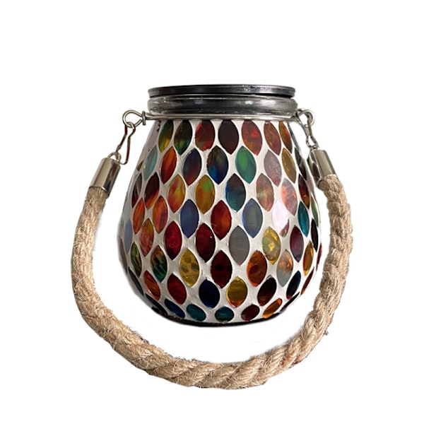 Mosaik solcellslykta utomhus hängande lampa, solbordslampa (röd)
