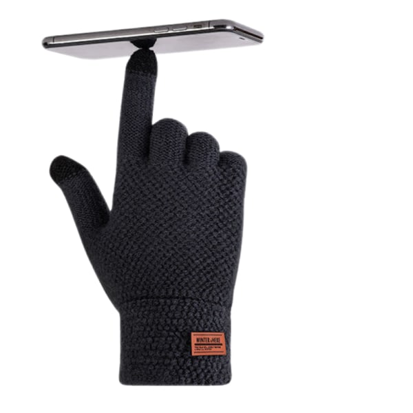Vinterstickade handskar varma fulla fingrar män kvinnor med uppgraderad pekskärm - anti-glidhandske fleecefodrad