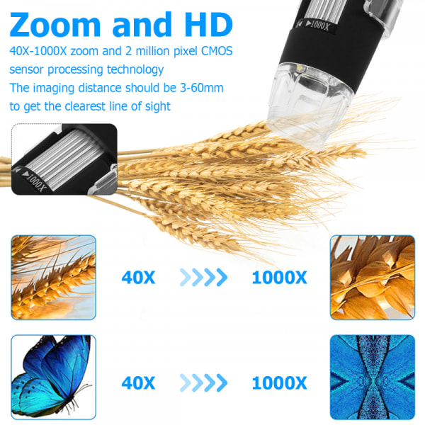 50x-1000x förstoringsendoskop Wifi USB Hd Digitalt mikroskop med LED-lampa/hållare, Lämplig för Iphone, Ipad, Smartphone, Surfplatta