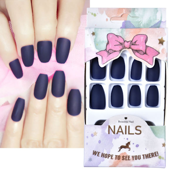 Manicure færdig Fashion Polish Matte Manicure Patch Falsk Decal Nail Art(Blå)