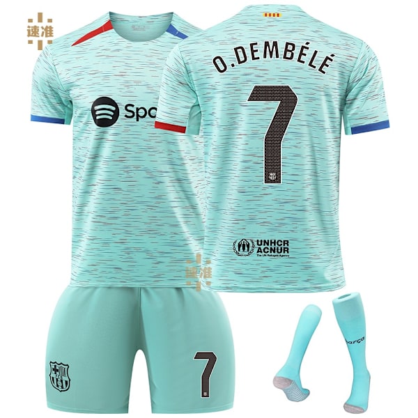 Herre/Barn 2024 Ny Fotball Aktivtøy FCB #7 O.DEMBELE Fotballdrakter Mote Sports T-skjorte Grønn XXXL No.7