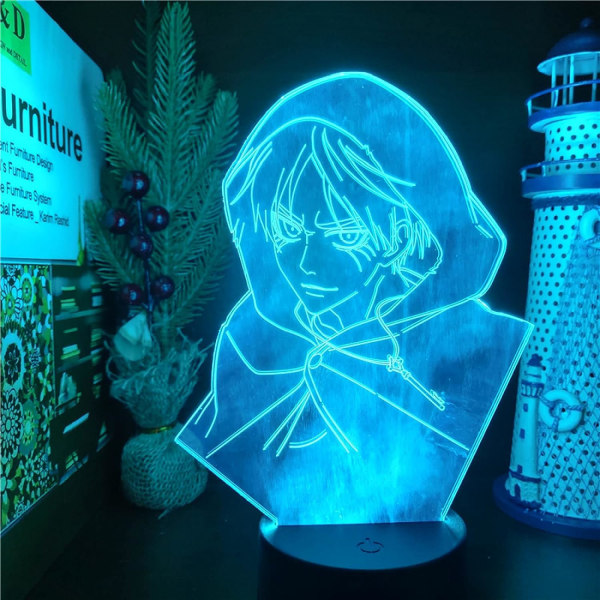 WJ Attack Eren Jaeger 3D-lampa Illusion Desktop Lam LED-sensorljus Atmosfär Sängbordsnattlampor 3D Optisk Illusion Nattljus PXJD Attack on Titan-D