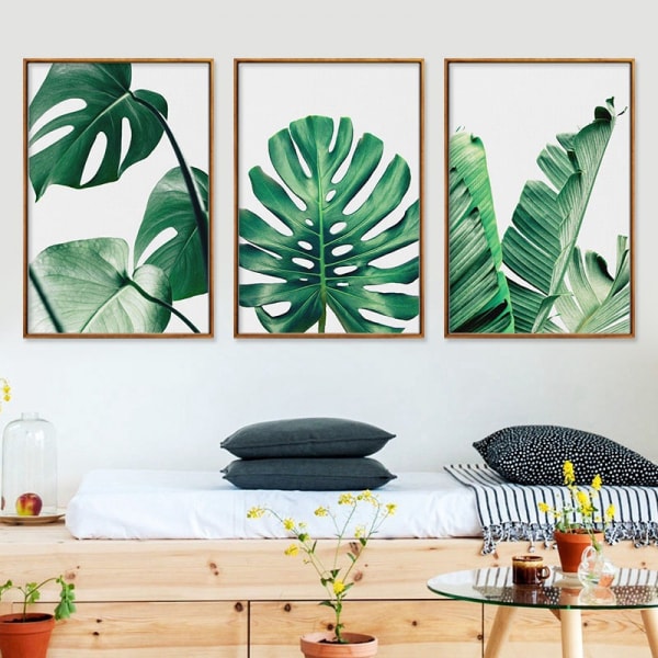 Wekity Botaniska Väggkonst Tryck Set om 3 Tropiska Löv Canvas Dekor Växtblad Boho Väggdekor Bilder Gröna Boho Posters Konst Set Badrum Vägg A