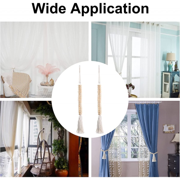 2st Beige träpärlor Gardinbindare Dekorativa naturträpärlor Gardinbindare med tofsar Rustika draperier Hållare