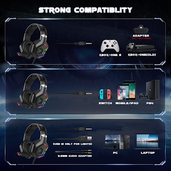 Gaming Headset til PS5, PS4, Xbox Series X|S & Xbox, PC Gaming Hovedtelefoner med 7.1 Surround Sound, Støjreducerende Mikrofon - til Playstati