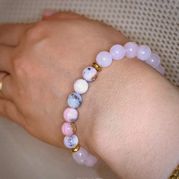 Rosenkvarts armbånd til kvinder, rosenkvarts krystal, lyserød opal Peru, hæmatit, armbånd mod angst til kvinder, ultra søde lyserøde armbånd til kvinder
