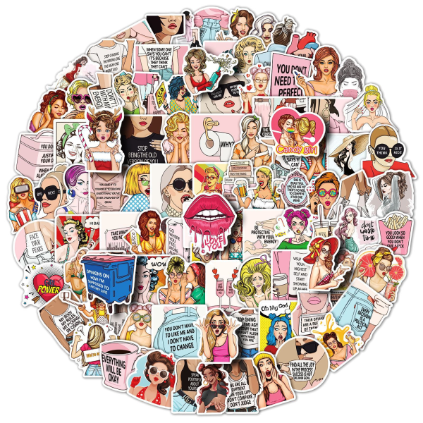 Pop Girl Personality Stickers, set med 50, vattentät och UV-beständig, perfekt för alla dina prylar