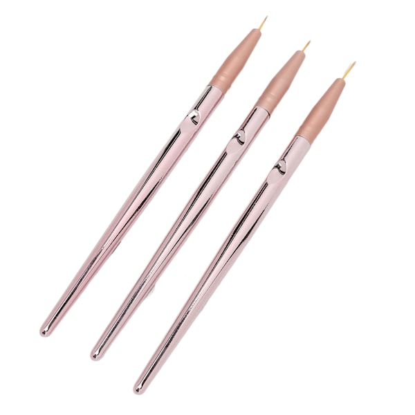 Nagelkonst Liner Pensel Nylon Borst Metall Penntunna Nagel Målnings Penna med Lock för Hemma Nagelsalong Roséguld 3st