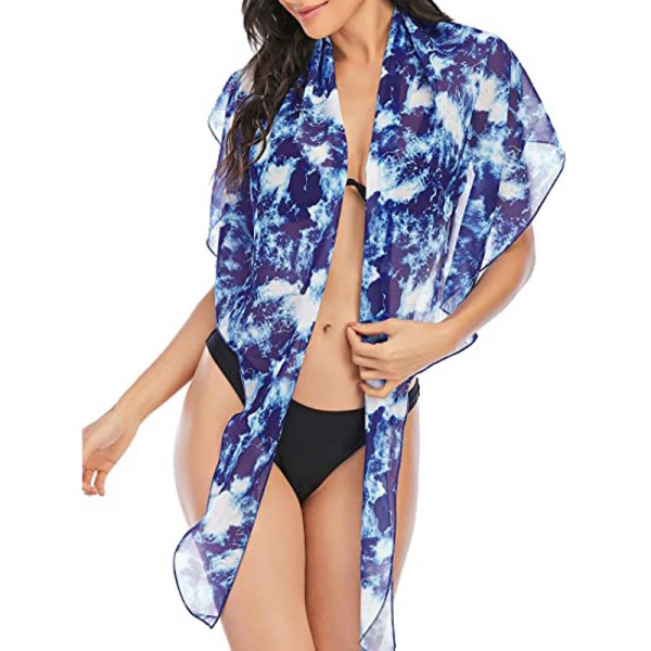 Cover för kvinnor sommar strandomlottkjol Badkläder Bikinitäckningar (blå slipsfärg)
