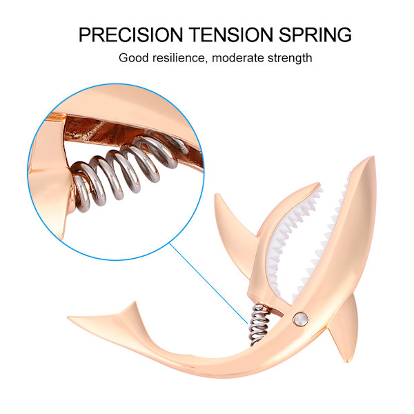 Sinkronisert gitar capo i sinklegering med hai-design, hurtig skifte klemme nøkkelutløser (rosa gull)