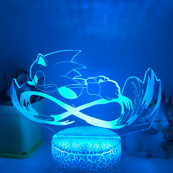 Qinwei Anime Elektrisk Sonic Löpning Nattljus 3D Illusion Lamp med 16 Färger Fjärrkontroll för Pojkar Sovrum Nattljus Dekorationer -- Mönster H（