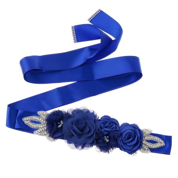 Brudbröllop Sash Bälte med Blommor Pärlor Rhinestone Klänning Maternity Midjebälte Brudar Brudtärnor, Blå