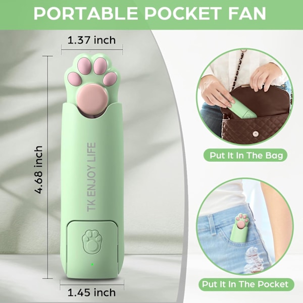 Handhållen Minifläkt, 2000 mAh USB Uppladdningsbar Vikbar Fläkt, 3 i 1 Bärbar Fickfläkt med Powerbank, Ficklampa för Sommar, Resa Green
