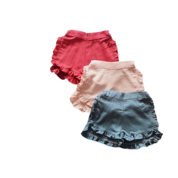 AVEKI  Linne volangtoppar shorts set baby flickor casual sommar outfits set --- Rosa（Storlek 120）