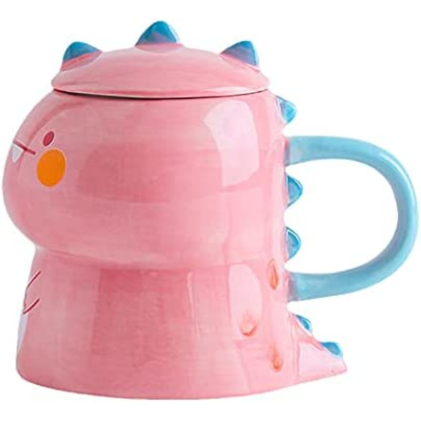 Dinosaur Pink -mukikupillinen kannella 3D-mukina keraaminen maito-kuppi kahvimuki tee-pari-kuppi syntymäpäivälahja (dinosaur, pink, 450 ml)
