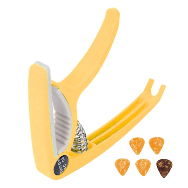 Elektrisk gitarr capo ABS snabb frigöring Ukulele gitarr capo set med 5PCS gitarr plektrum för mandolin banjo gul