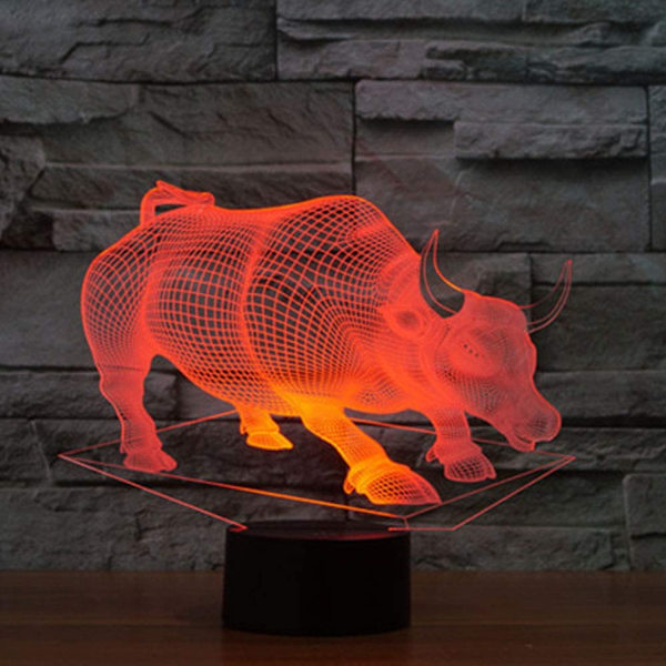 JUSTUP Bull Optisk Illusion 3D LED Sensor Nattlampa med Smart Touch  USB-kabel 7 Färger Ändra Atmosfärlampa för Jul Thanksgiving Dekor
