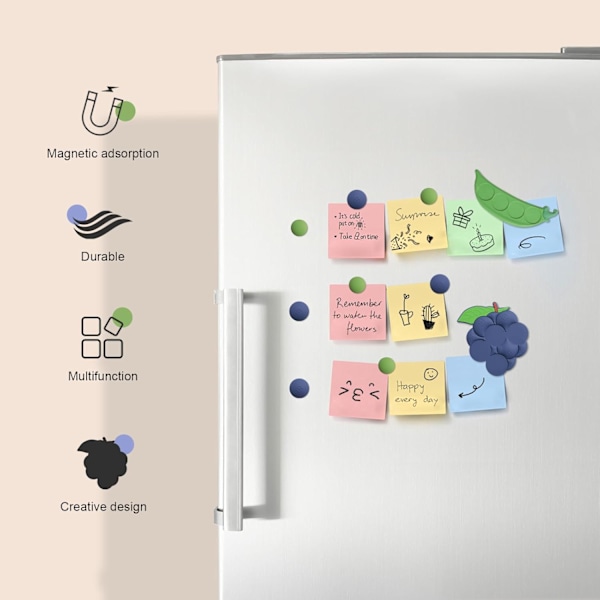 Oneleaf Kreativa Kylskåpsmagneter - 3D Druva, Ärta, Blåbärsfigurer - Meddelandemagnet, Böjbar Miljövänlig Mjuk Magnet St