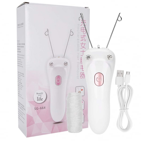 USB-lading 2 farger sikker trådinnfører hårfjerner, elektrisk tråd epilator, bærbar ansikt for kvinne (rosa)