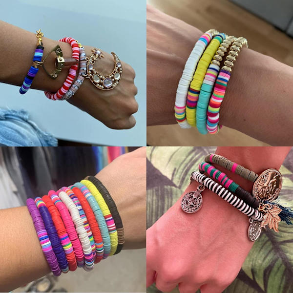 6000 stk 24 farger polymerleireperler armbåndssett, vennskapsarmbåndssett, 6 mm Heishi-perler for smykkefremstilling med charms, gave