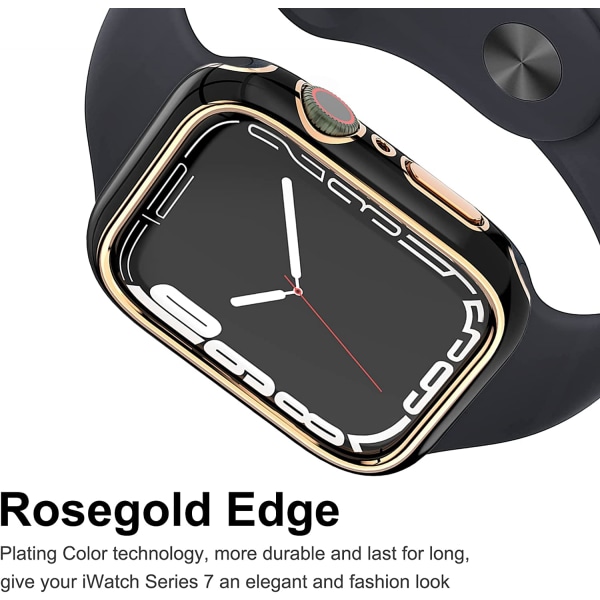 För Apple Watch Series 7 41 mm, pläterat styvt PC- case Smal rund case för Apple Watch Series 7 （roséguldsvart）