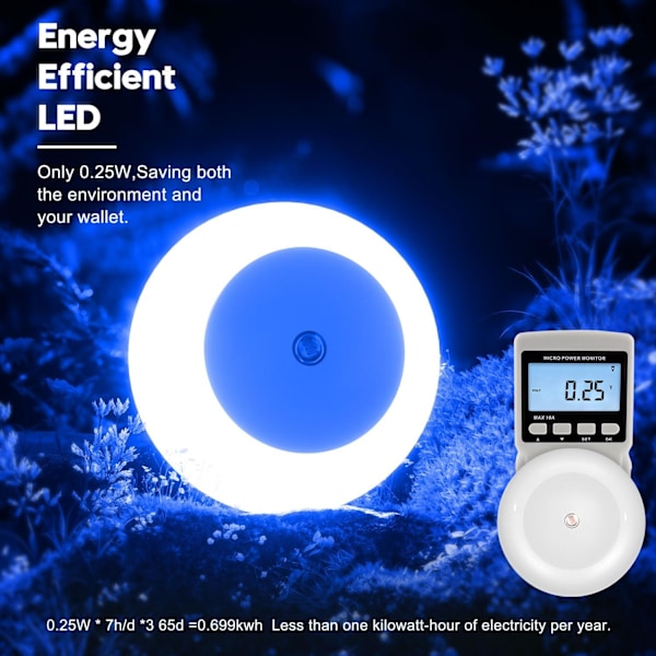 Natlampe, Natlamper Stikkontakt, Skumring til Daggry Sensor, Blå Led Natlampe 0,5W, 2 Pak Natlampe til Voksne, Soveværelse, Ba Blue