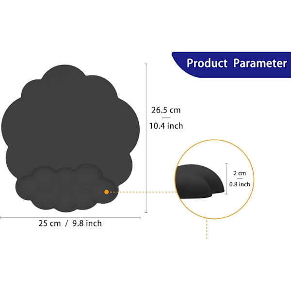 Ergonomisk tangentbordsmatta och musmatta set med molnformad design - Söta skrivbordstillbehör black